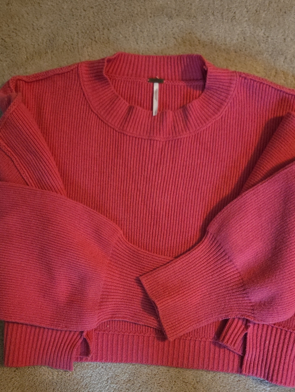 Free People Ribbed Crewneck Sweater in Rose Pink
